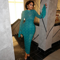 Women Fashion Sexy Elegant Printed Long-Sleeve Horn Cuff Slim - Fit Dress
