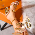 Women Fashion Plus Size Sexy 8 Character Shaped Heel Square Toe Metal Chain Decorative High Heel Slippers