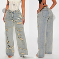 Women Casual Ripped Wide-Leg Denim Jeans