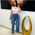 Women Fashion Cool Metal Rivet Straight Jeans